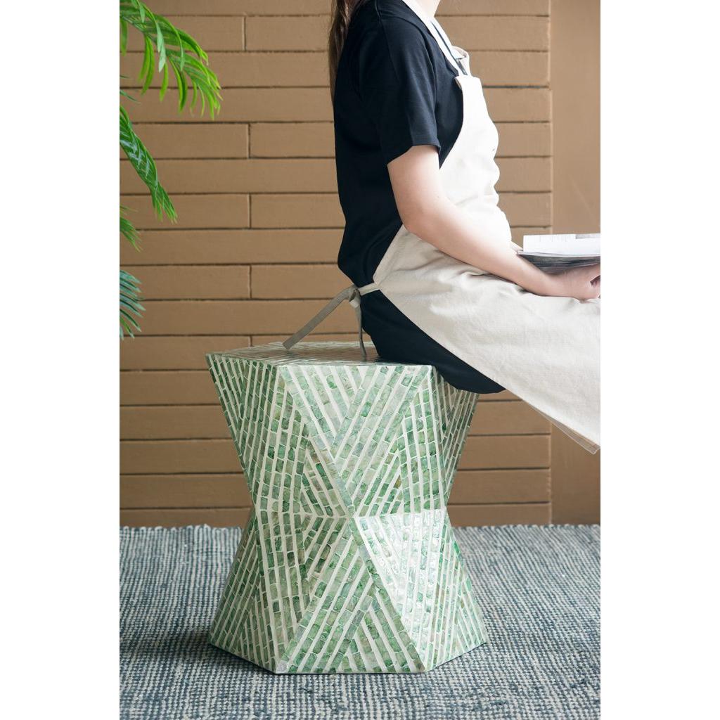 A&B Home 19" x 20" Bundle of 20 Hexagonal Tapered Green Geometric Design Pedestal Stool