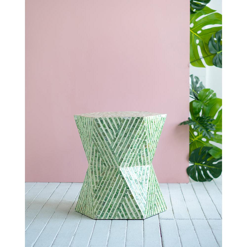 A&B Home 19" x 20" Bundle of 20 Hexagonal Tapered Green Geometric Design Pedestal Stool