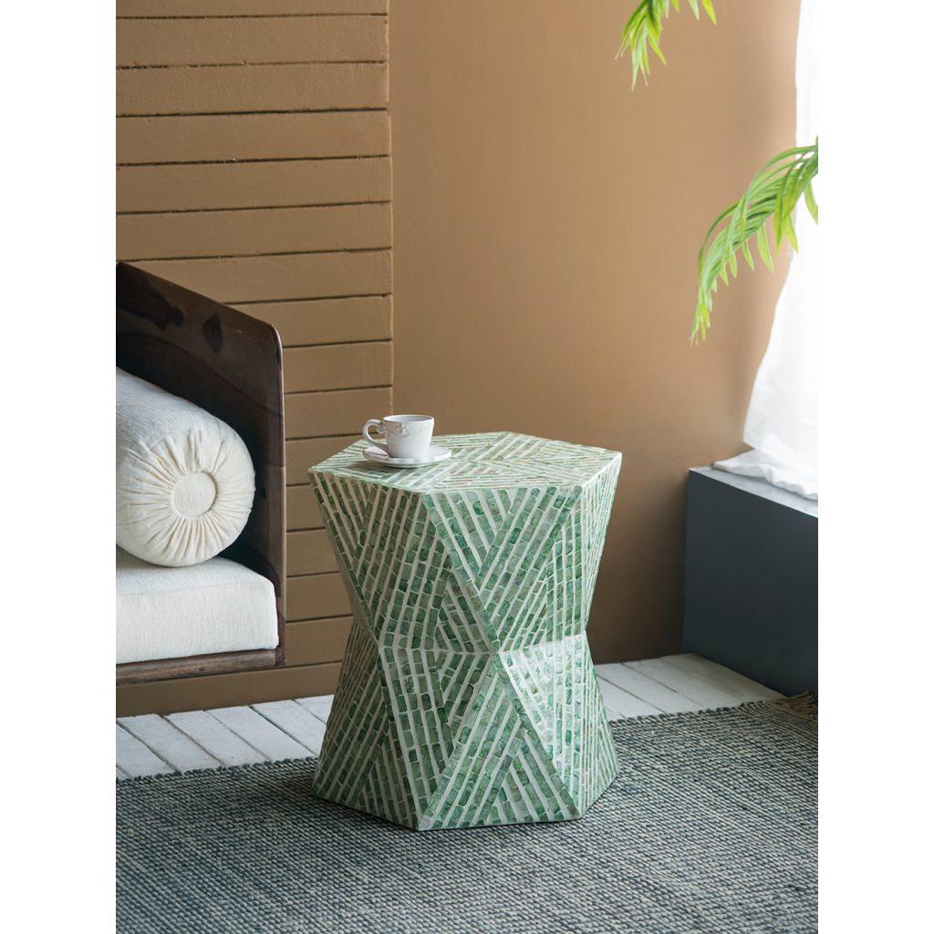 A&B Home 19" x 20" Bundle of 20 Hexagonal Tapered Green Geometric Design Pedestal Stool