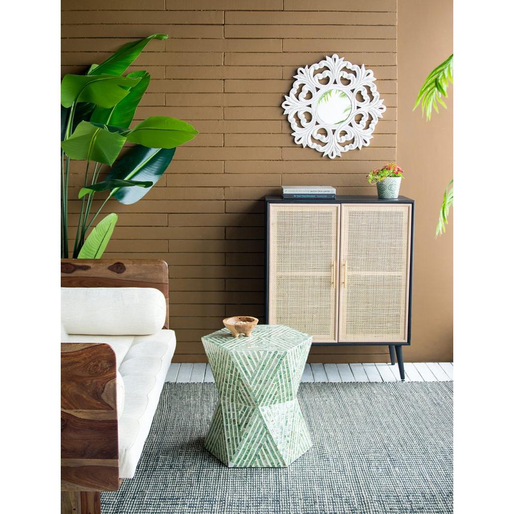 A&B Home 19" x 20" Bundle of 20 Hexagonal Tapered Green Geometric Design Pedestal Stool