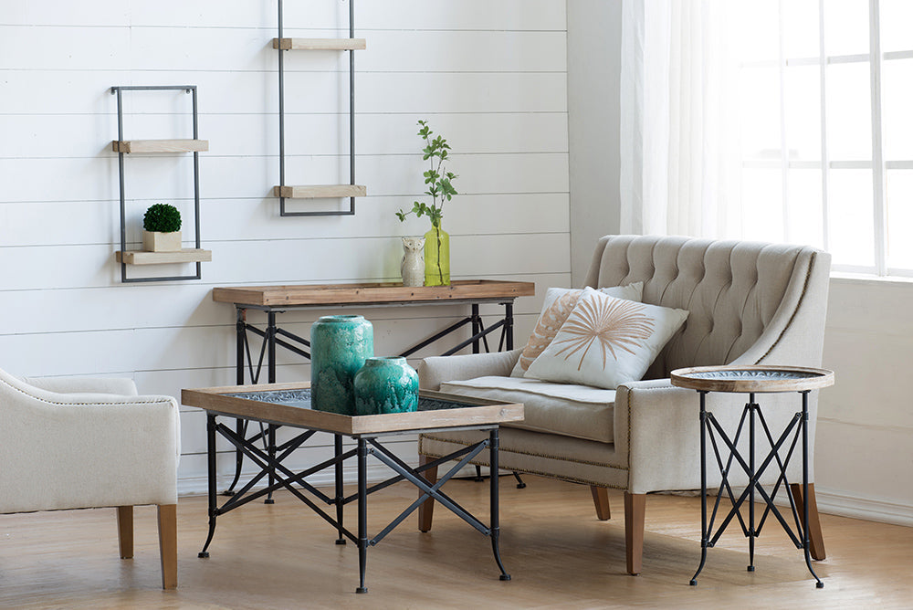 A&B Home 19" x 24" Bundle of 20 Round Wooden Tabletop With Black Metal Frame Side Table