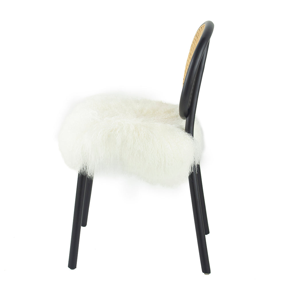 A&B Home 19" x 34" Set of Two Bundle of 4 Black Wood Frame With White Fur Covered Seat Dining Chairs