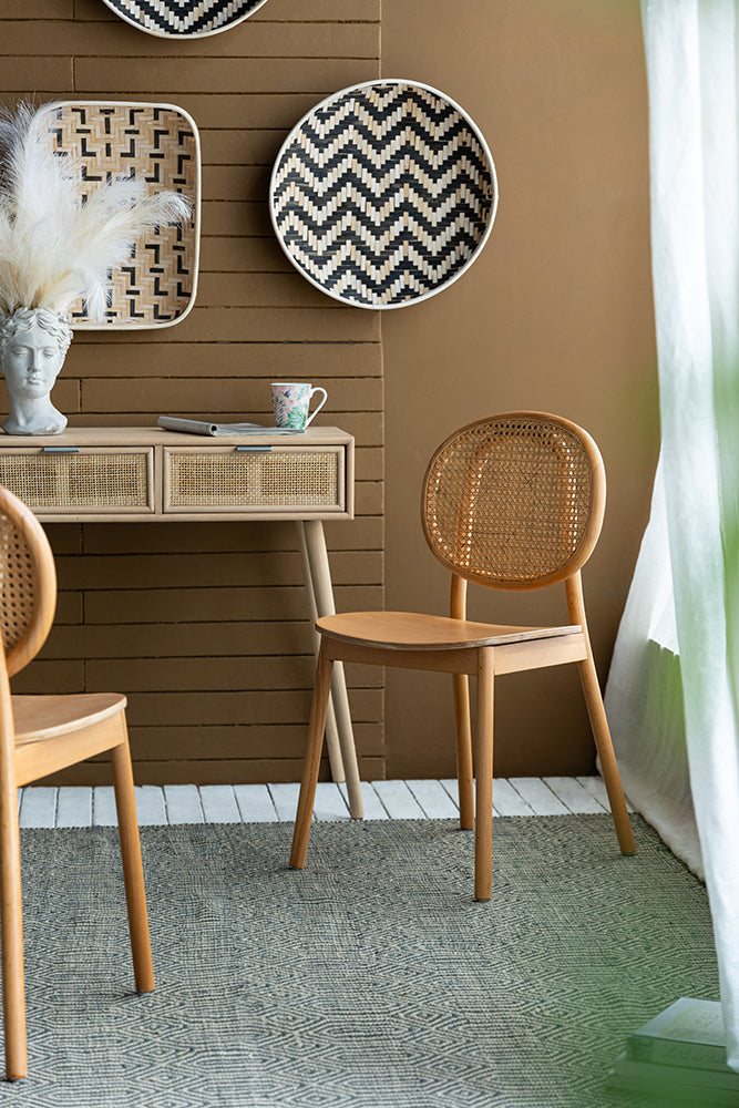 A&B Home 19" x 34" Set of Two Bundle of 6 Round Brown Rattan Back Dining Chairs