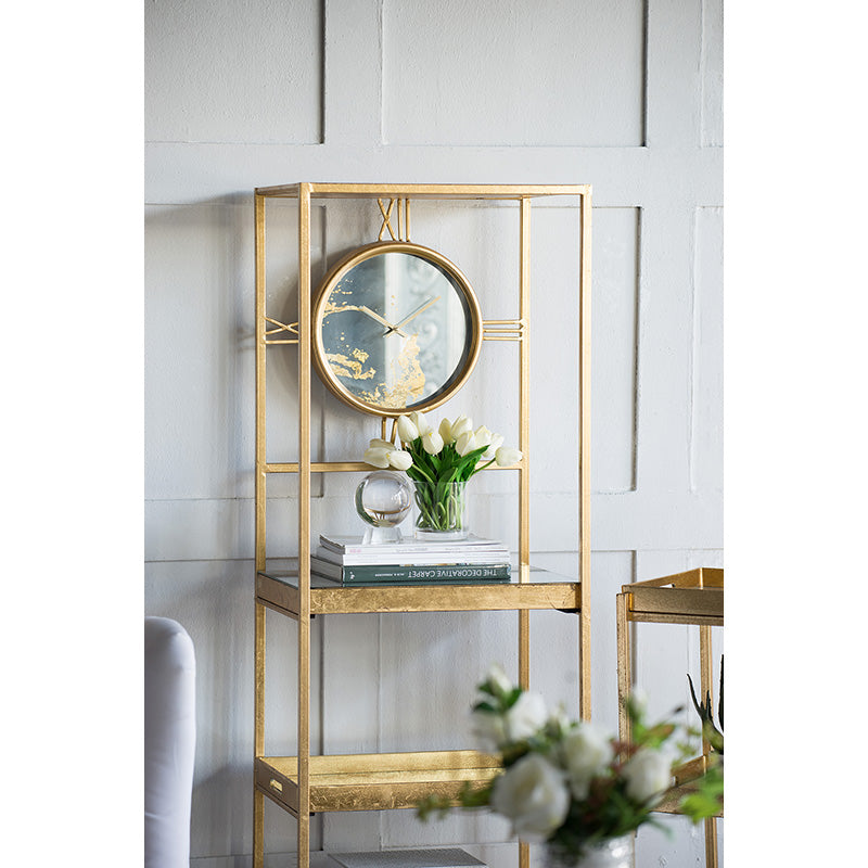 A&B Home 19" x 68" Bundle of 6 Rectangular Polished Gold Five-Tiered Shelving With Marble Clockface