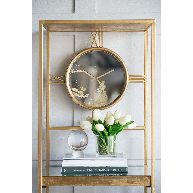 A&B Home 19" x 68" Bundle of 6 Rectangular Polished Gold Five-Tiered Shelving With Marble Clockface