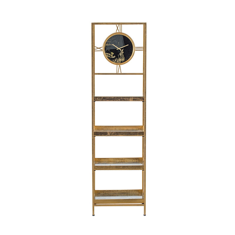 A&B Home 19" x 68" Bundle of 6 Rectangular Polished Gold Five-Tiered Shelving With Marble Clockface