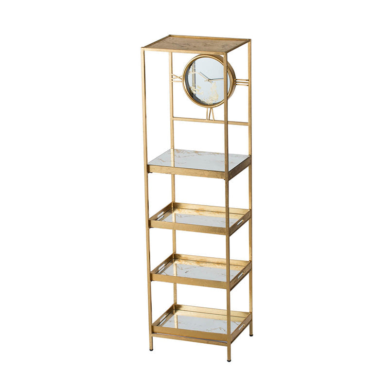 A&B Home 19" x 68" Bundle of 6 Rectangular Polished Gold Five-Tiered Shelving With Marble Clockface