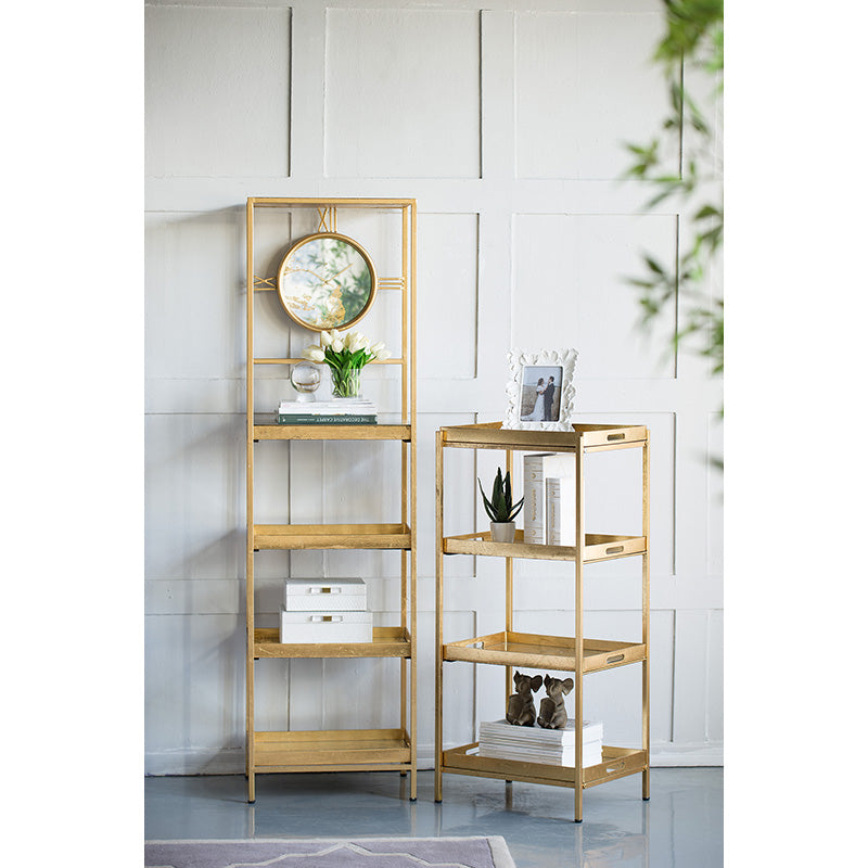 A&B Home 19" x 68" Bundle of 6 Rectangular Polished Gold Five-Tiered Shelving With Marble Clockface