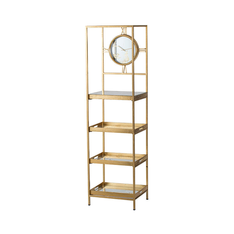 A&B Home 19" x 68" Bundle of 6 Rectangular Polished Gold Five-Tiered Shelving With Marble Clockface