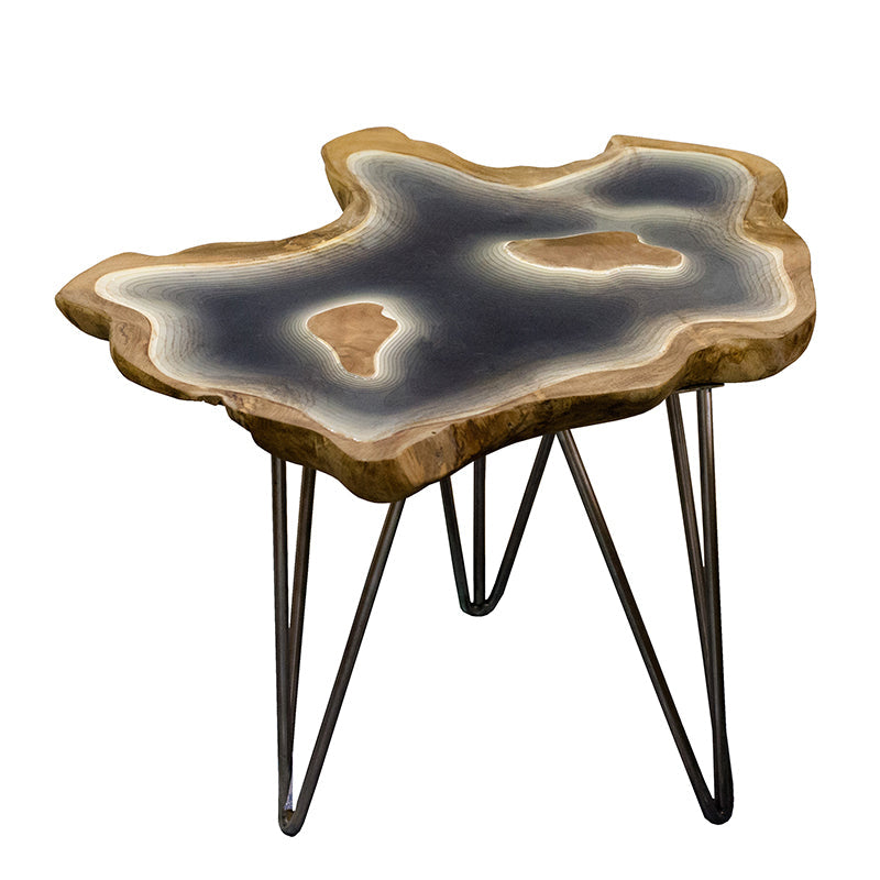 A&B Home 20" x 18" Bundle of 5 Abstract Design Brown and Gray Tabletop With Three Hairpin Legs Side Table