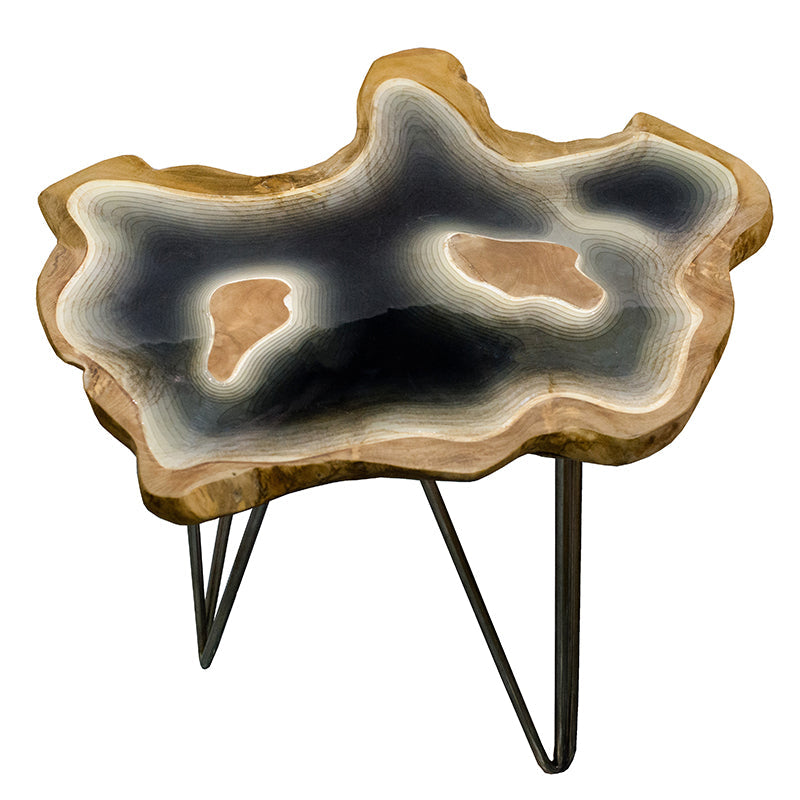 A&B Home 20" x 18" Bundle of 5 Abstract Design Brown and Gray Tabletop With Three Hairpin Legs Side Table