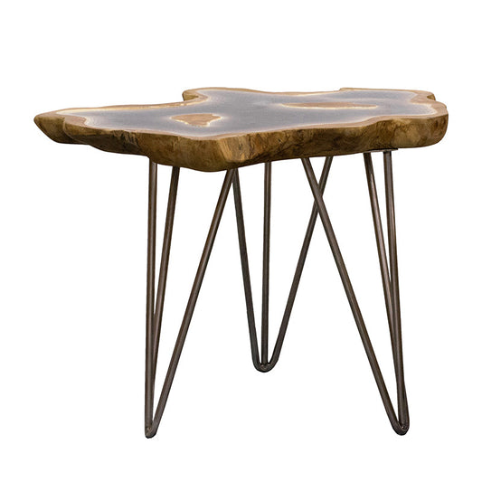 A&B Home 20" x 18" Bundle of 5 Abstract Design Brown and Gray Tabletop With Three Hairpin Legs Side Table