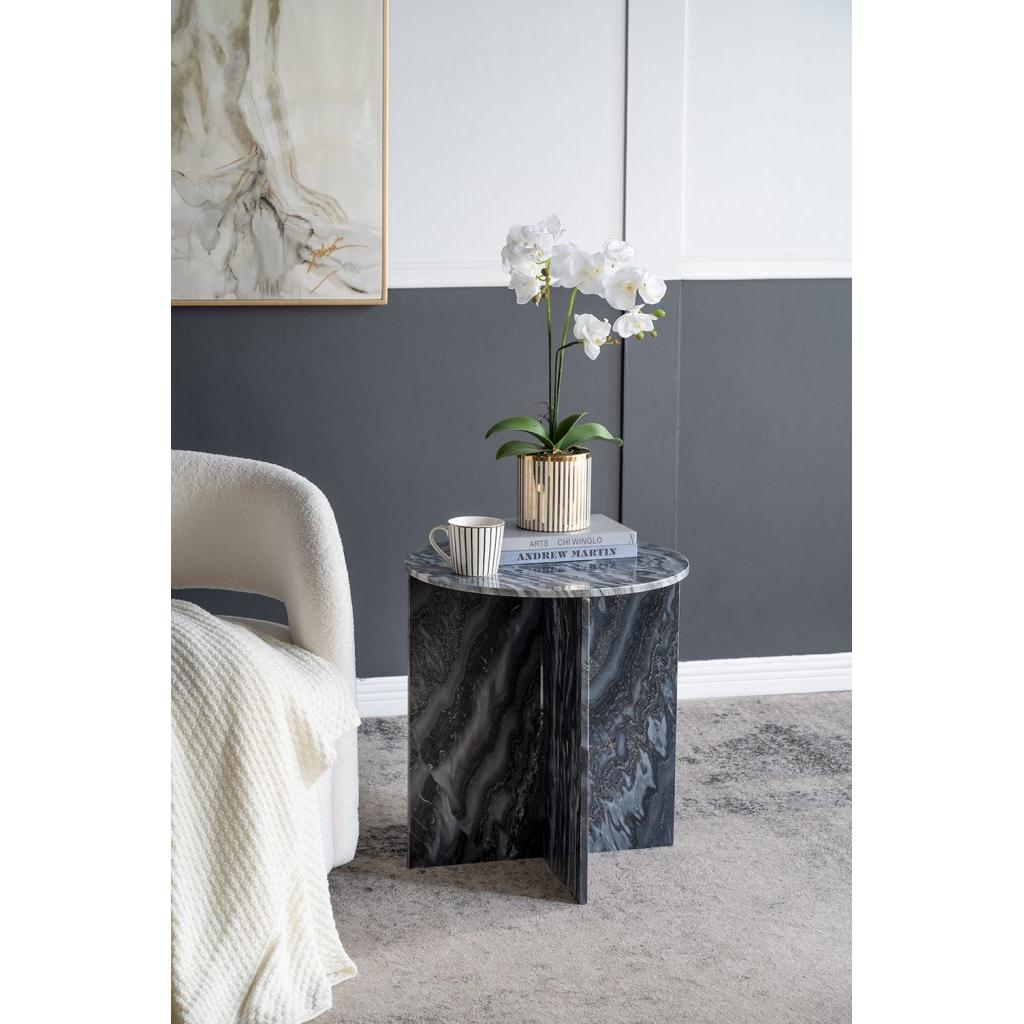 A&B Home 20" x 22" Bundle of 15 Round With Black Marble Coffee Table