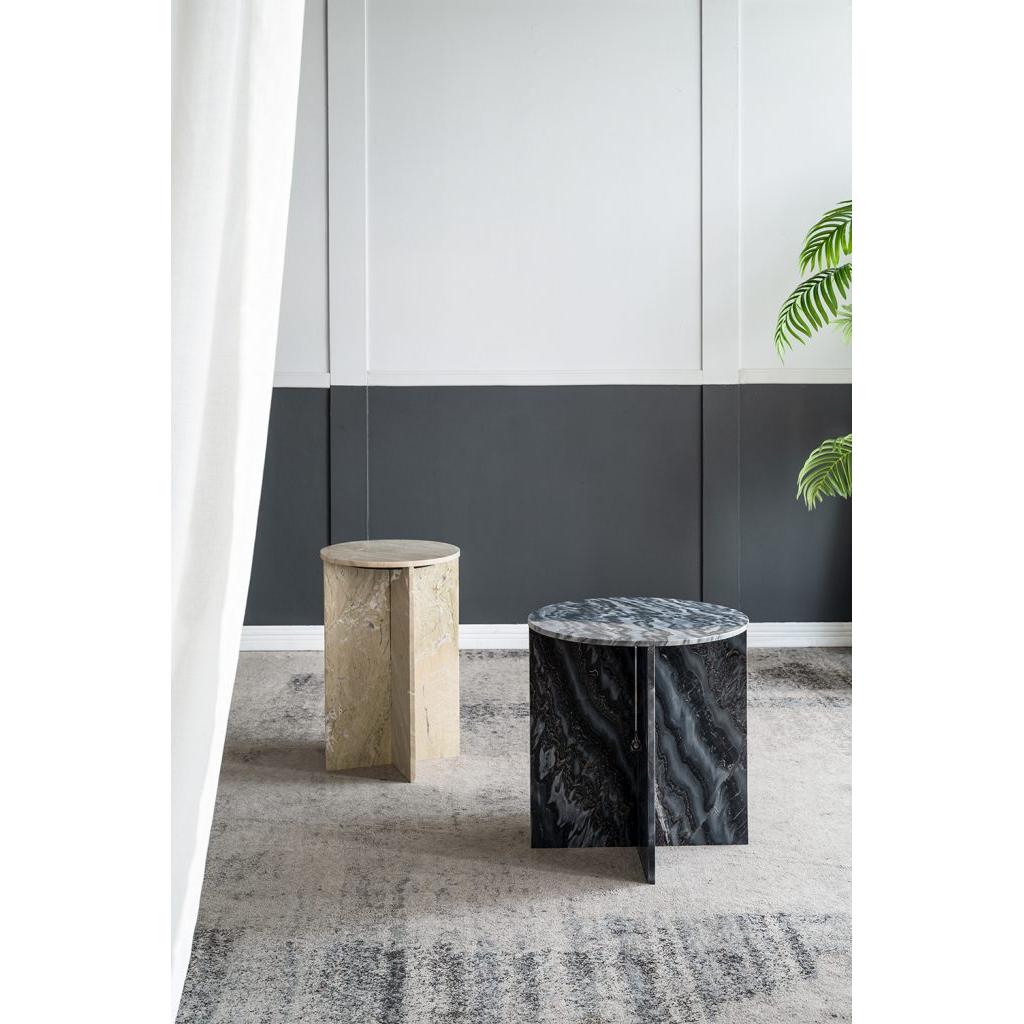 A&B Home 20" x 22" Bundle of 15 Round With Black Marble Coffee Table