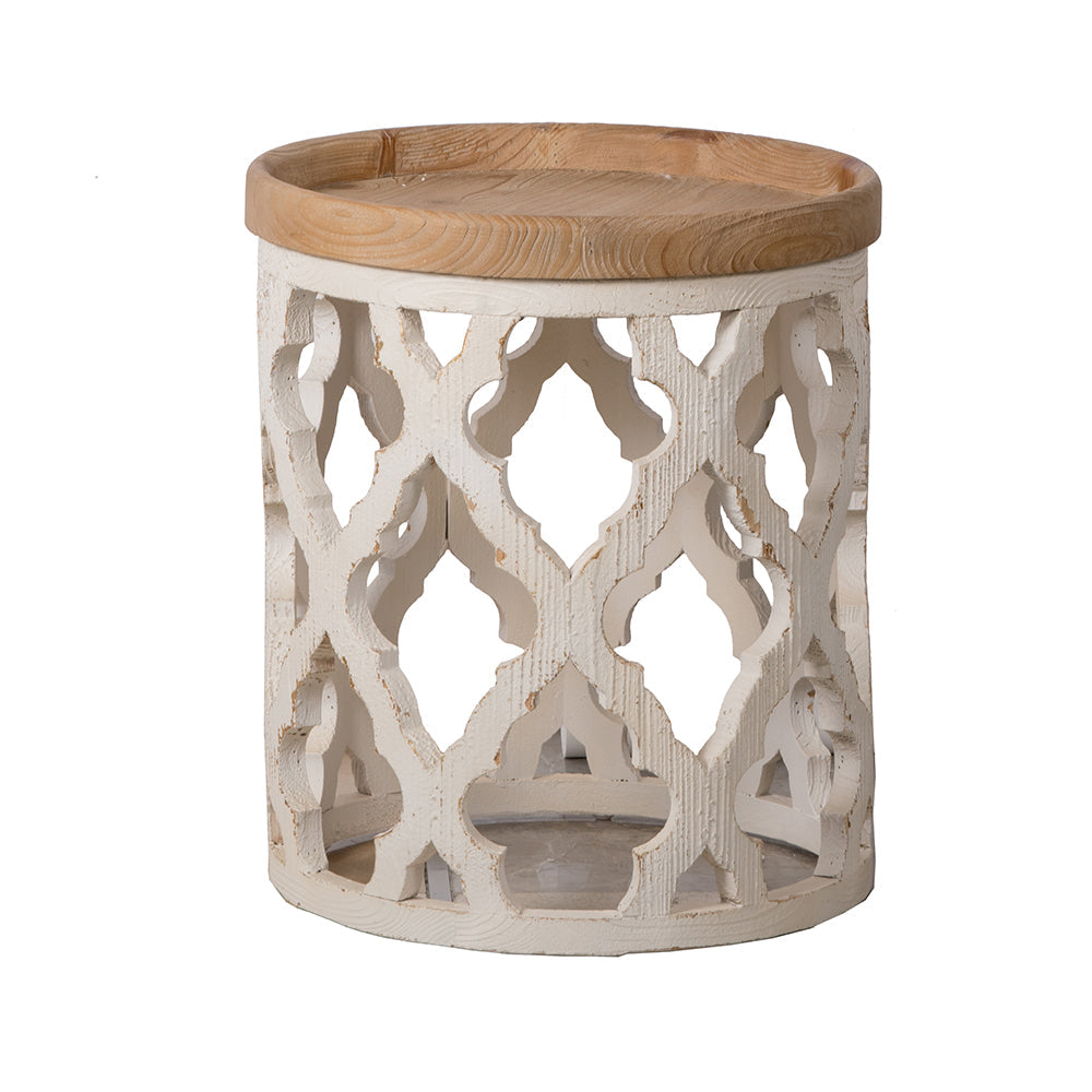 A&B Home 20" x 23" Bundle of 12 Round Weathered White With Wooden Tabletop Side Table