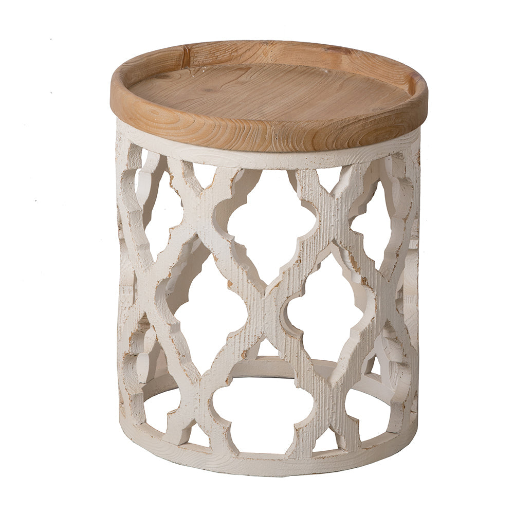 A&B Home 20" x 23" Bundle of 12 Round Weathered White With Wooden Tabletop Side Table