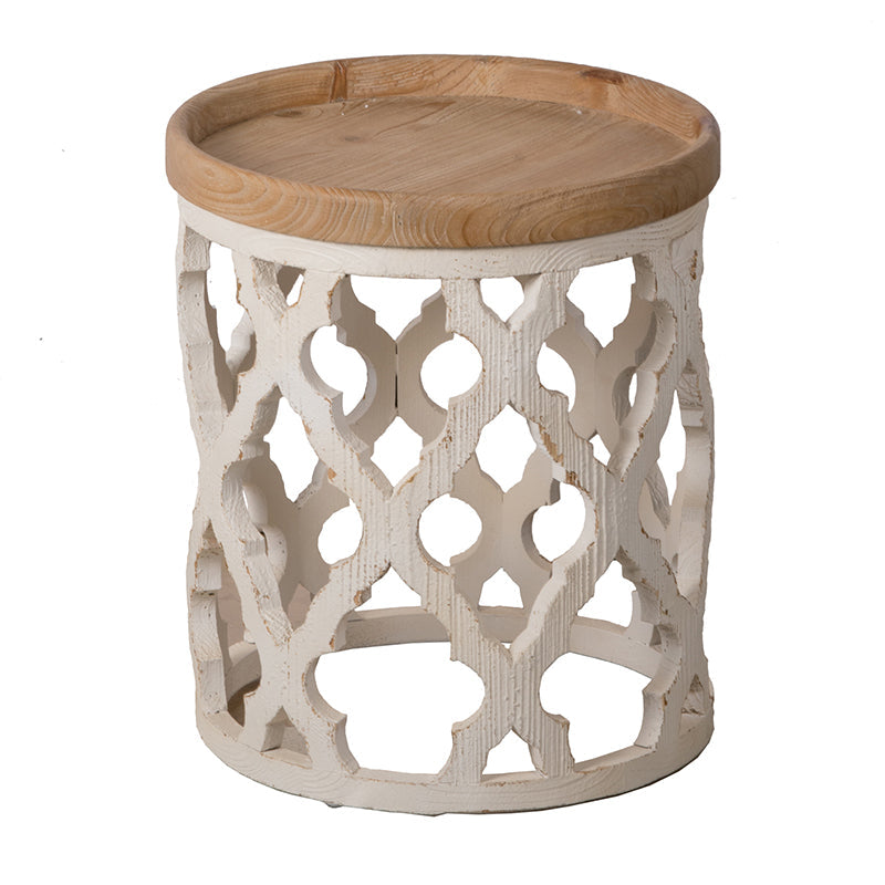 A&B Home 20" x 23" Bundle of 12 Round Weathered White With Wooden Tabletop Side Table