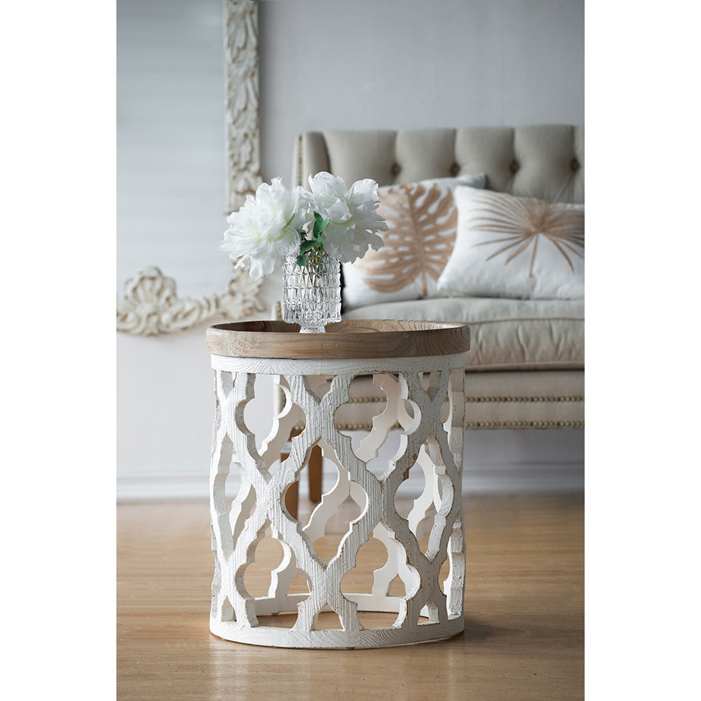 A&B Home 20" x 23" Bundle of 12 Round Weathered White With Wooden Tabletop Side Table