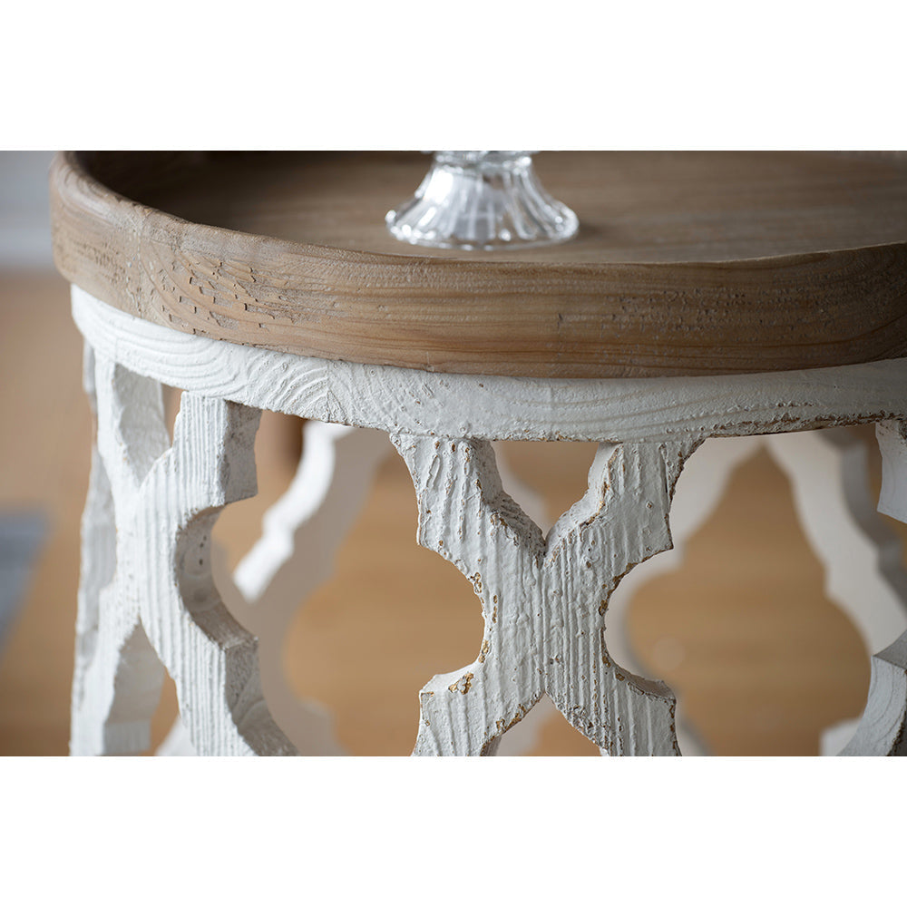 A&B Home 20" x 23" Bundle of 12 Round Weathered White With Wooden Tabletop Side Table