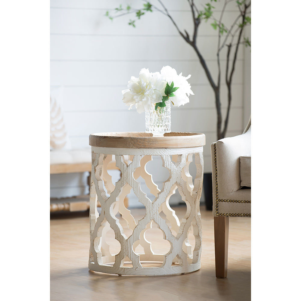 A&B Home 20" x 23" Bundle of 12 Round Weathered White With Wooden Tabletop Side Table