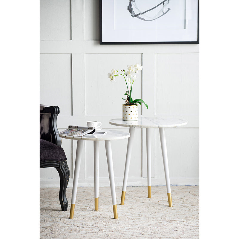 A&B Home 20" x 23" Bundle of 12 Round White Marble Tabletop With Aluminum Legs