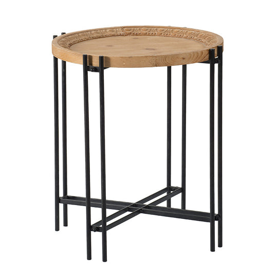 A&B Home 21" x 24" Bundle of 16 Round Black Frame Side Table With Wooden Tabletop