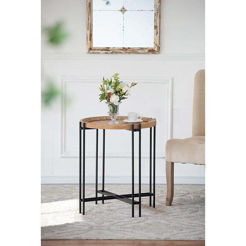 A&B Home 21" x 24" Bundle of 18 Round Black Frame Side Table With Wooden Tabletop