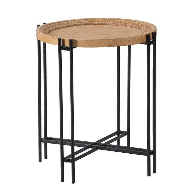 A&B Home 21" x 24" Bundle of 18 Round Black Frame Side Table With Wooden Tabletop