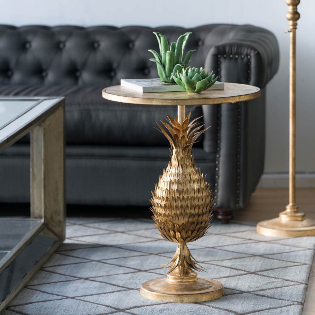 A&B Home 21" x 27" Bundle of 7 Round Gold Pineapple Table
