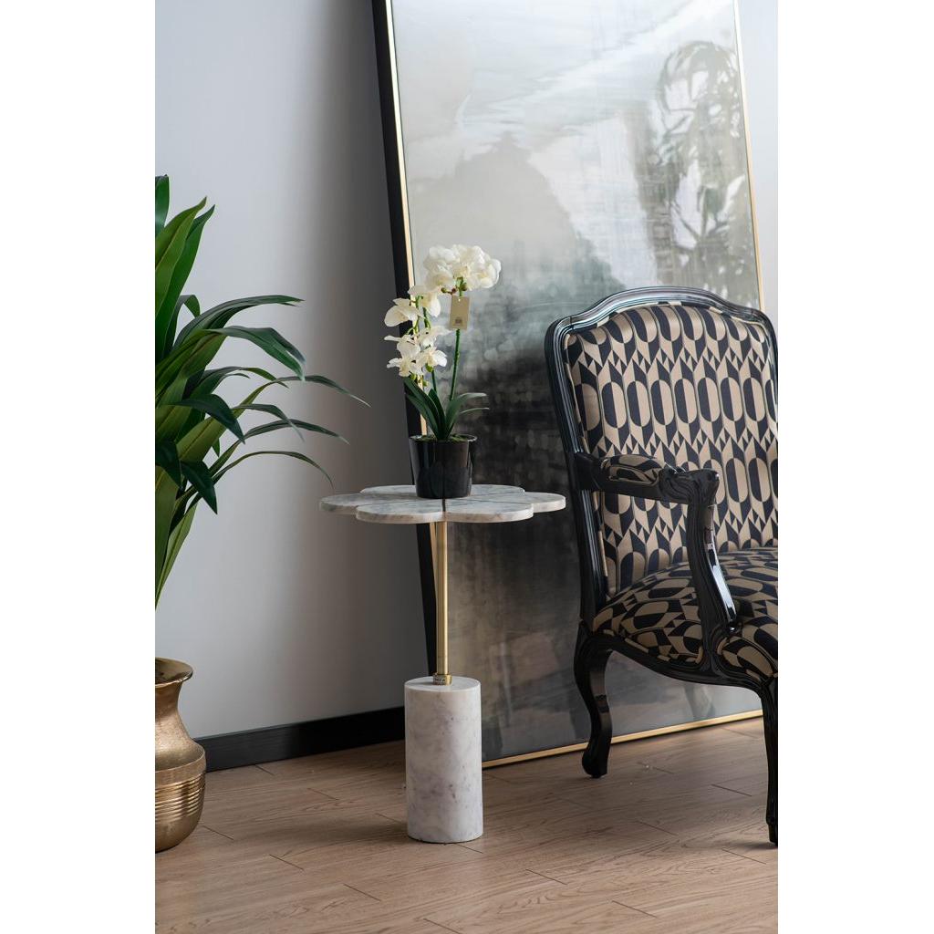 A&B Home 22" x 24" Bundle of 8 Brass Inlay Flower-Shaped Tabletop With White Marble Base