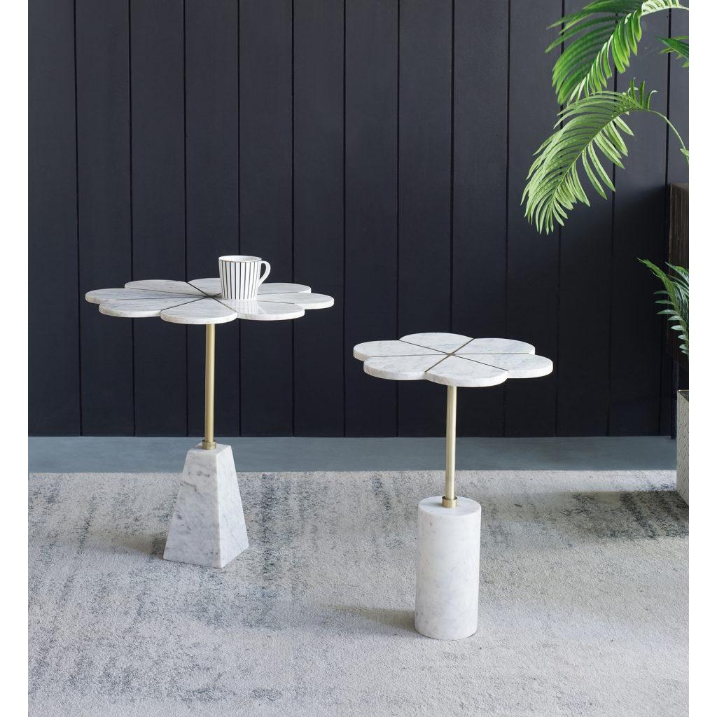 A&B Home 22" x 24" Bundle of 8 Brass Inlay Flower-Shaped Tabletop With White Marble Base
