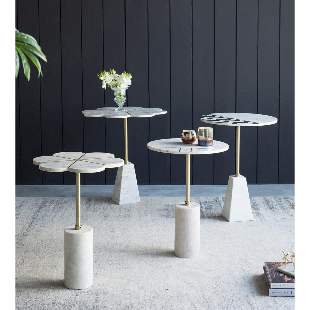 A&B Home 22" x 24" Bundle of 8 Brass Inlay Flower-Shaped Tabletop With White Marble Base
