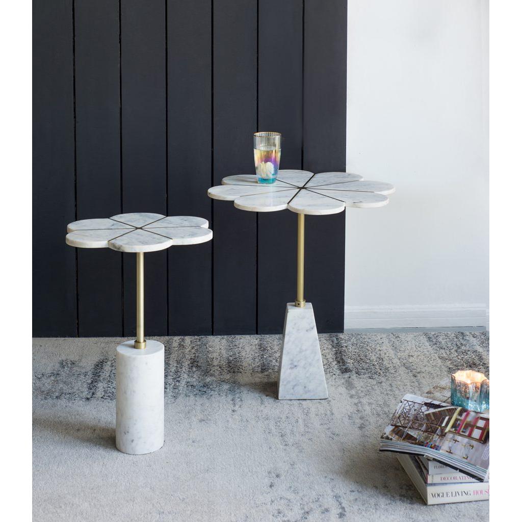 A&B Home 22" x 24" Bundle of 8 Brass Inlay Flower-Shaped Tabletop With White Marble Base