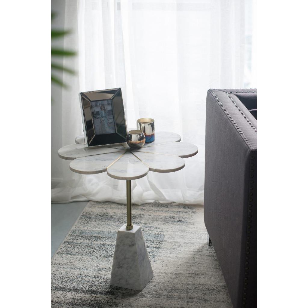 A&B Home 22" x 24" Bundle of 8 Brass Inlay Flower-Shaped Tabletop With White Marble Base