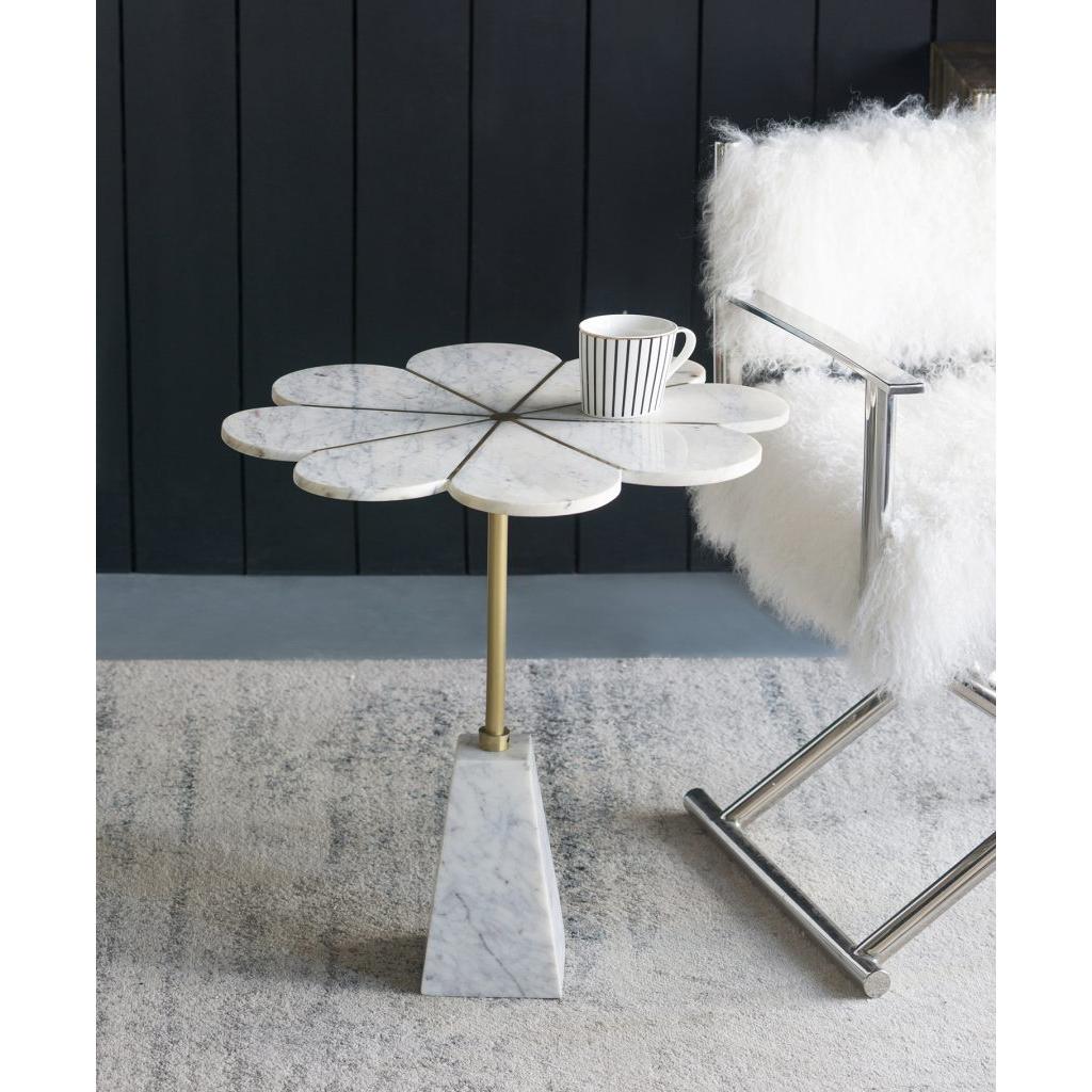 A&B Home 22" x 24" Bundle of 8 Brass Inlay Flower-Shaped Tabletop With White Marble Base