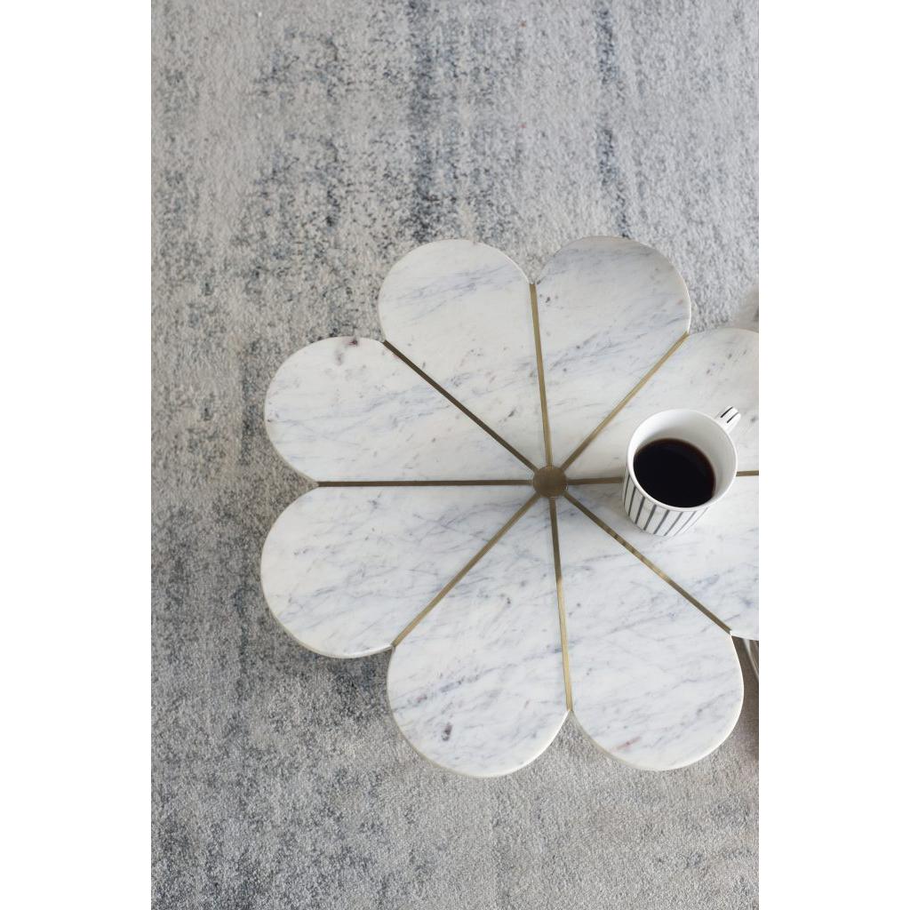 A&B Home 22" x 24" Bundle of 8 Brass Inlay Flower-Shaped Tabletop With White Marble Base