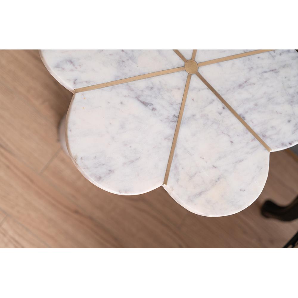 A&B Home 22" x 24" Bundle of 8 Brass Inlay Flower-Shaped Tabletop With White Marble Base