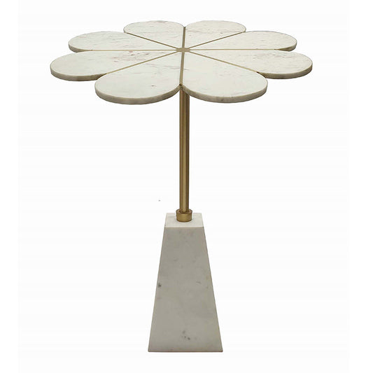 A&B Home 22" x 24" Bundle of 8 Brass Inlay Flower-Shaped Tabletop With White Marble Base