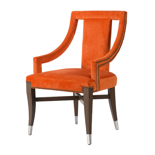 A&B Home 23" x 36" Bundle of 5 Brown Rubberwood Legs With Orange Velvet Upholstery Armchair