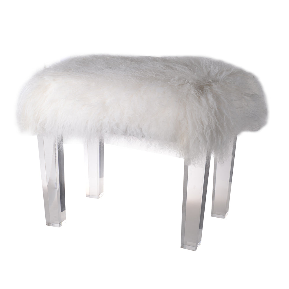 A&B Home 24" x 19" Bundle of 4 Square White Fur Design Pedestal Stool