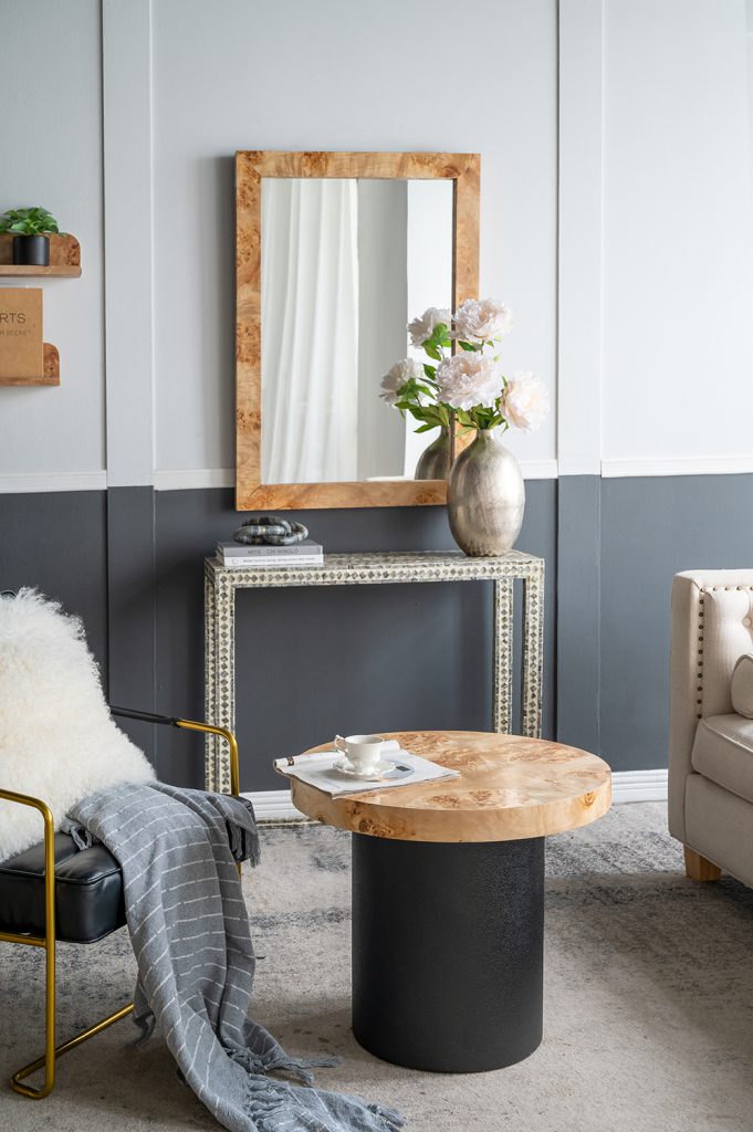 A&B Home 24" x 20" Bundle of 10 Round Natural Brown Tabletop With Black Pedestal Base Side Table