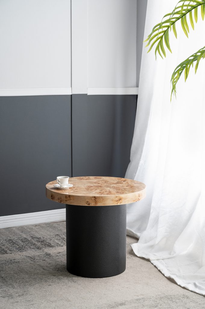 A&B Home 24" x 20" Bundle of 10 Round Natural Brown Tabletop With Black Pedestal Base Side Table