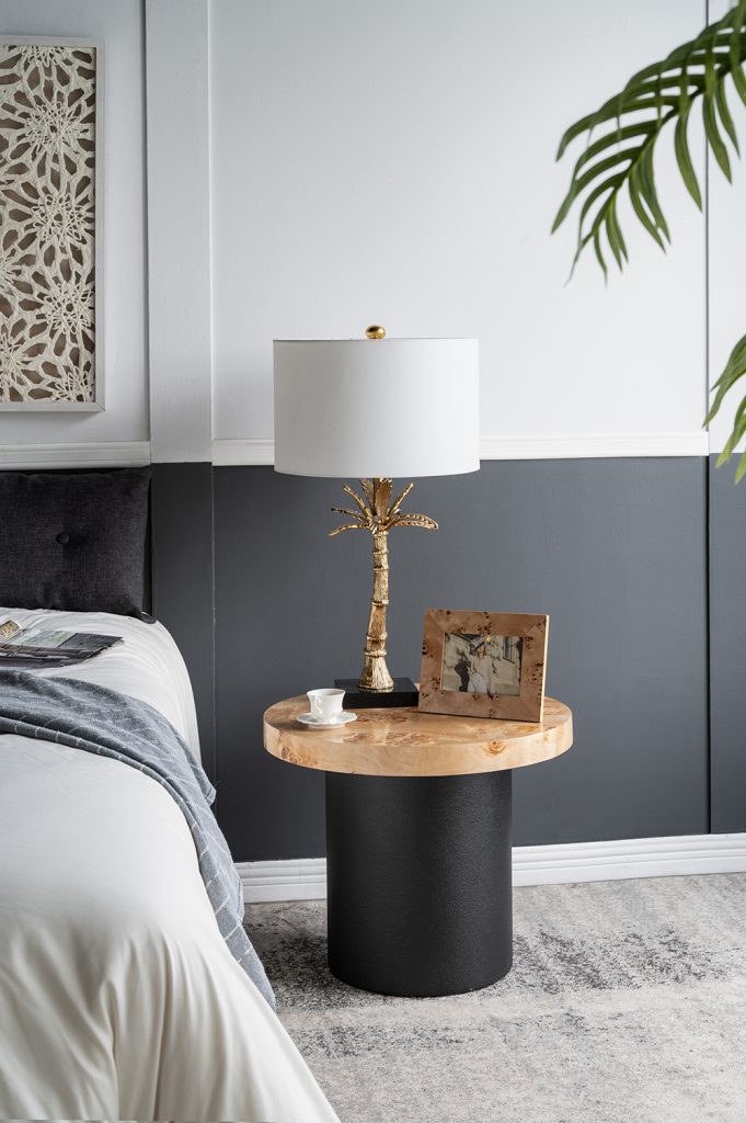 A&B Home 24" x 20" Bundle of 10 Round Natural Brown Tabletop With Black Pedestal Base Side Table