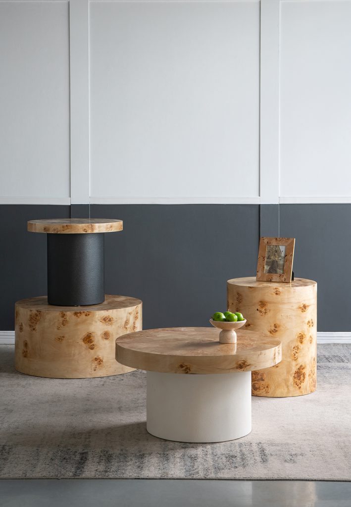 A&B Home 24" x 20" Bundle of 10 Round Natural Brown Tabletop With Black Pedestal Base Side Table