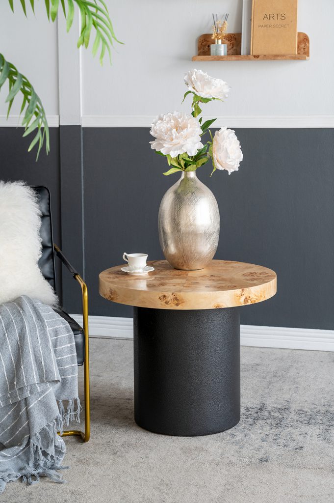 A&B Home 24" x 20" Bundle of 10 Round Natural Brown Tabletop With Black Pedestal Base Side Table