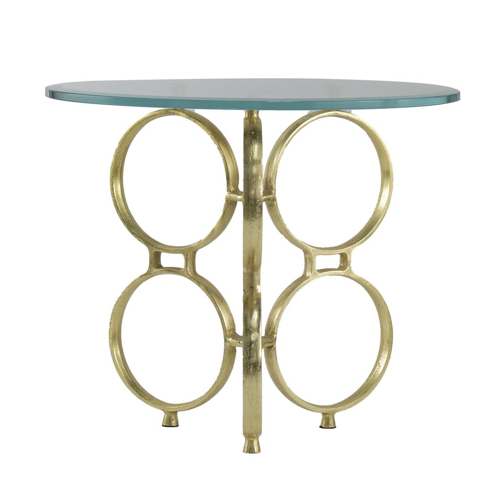 A&B Home 24" x 20" Bundle of 8 Round Clear Tabletop With Gold Ring Legs Side Table