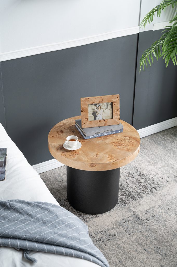 A&B Home 24" x 20" Bundle of 9 Round Natural Brown Tabletop With Black Pedestal Base Side Table