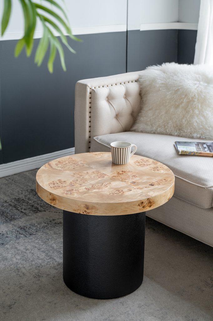 A&B Home 24" x 20" Bundle of 9 Round Natural Brown Tabletop With Black Pedestal Base Side Table