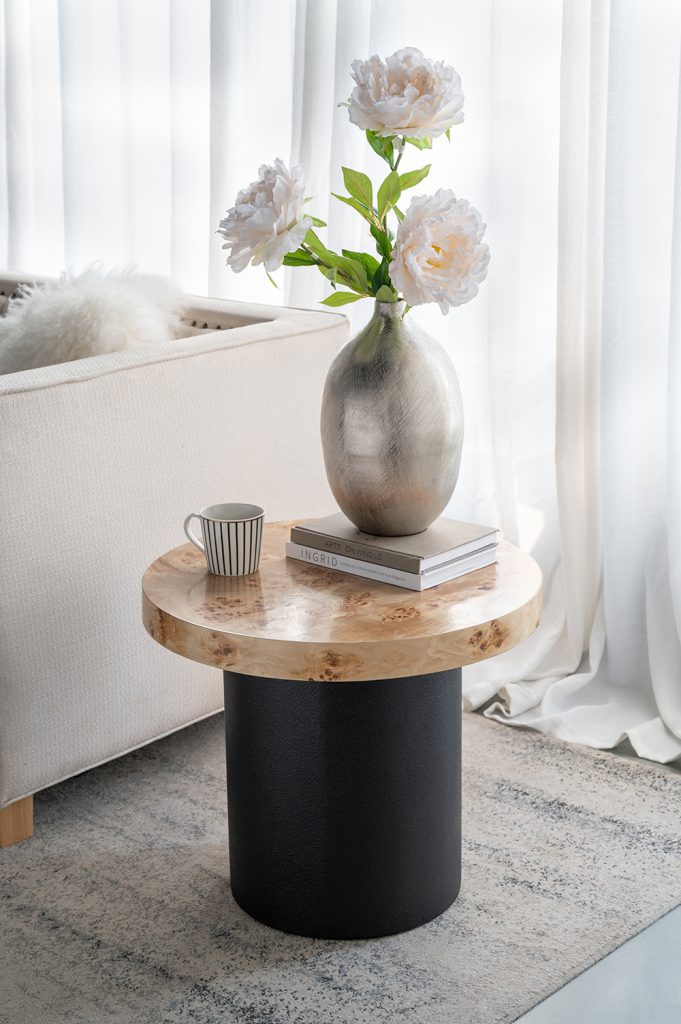 A&B Home 24" x 20" Bundle of 9 Round Natural Brown Tabletop With Black Pedestal Base Side Table