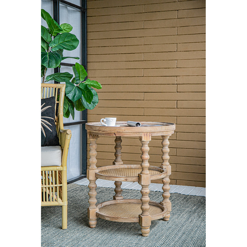 A&B Home 24" x 25" Bundle of 10 Round Three-Tiered Warm Toffee Brown Side Table